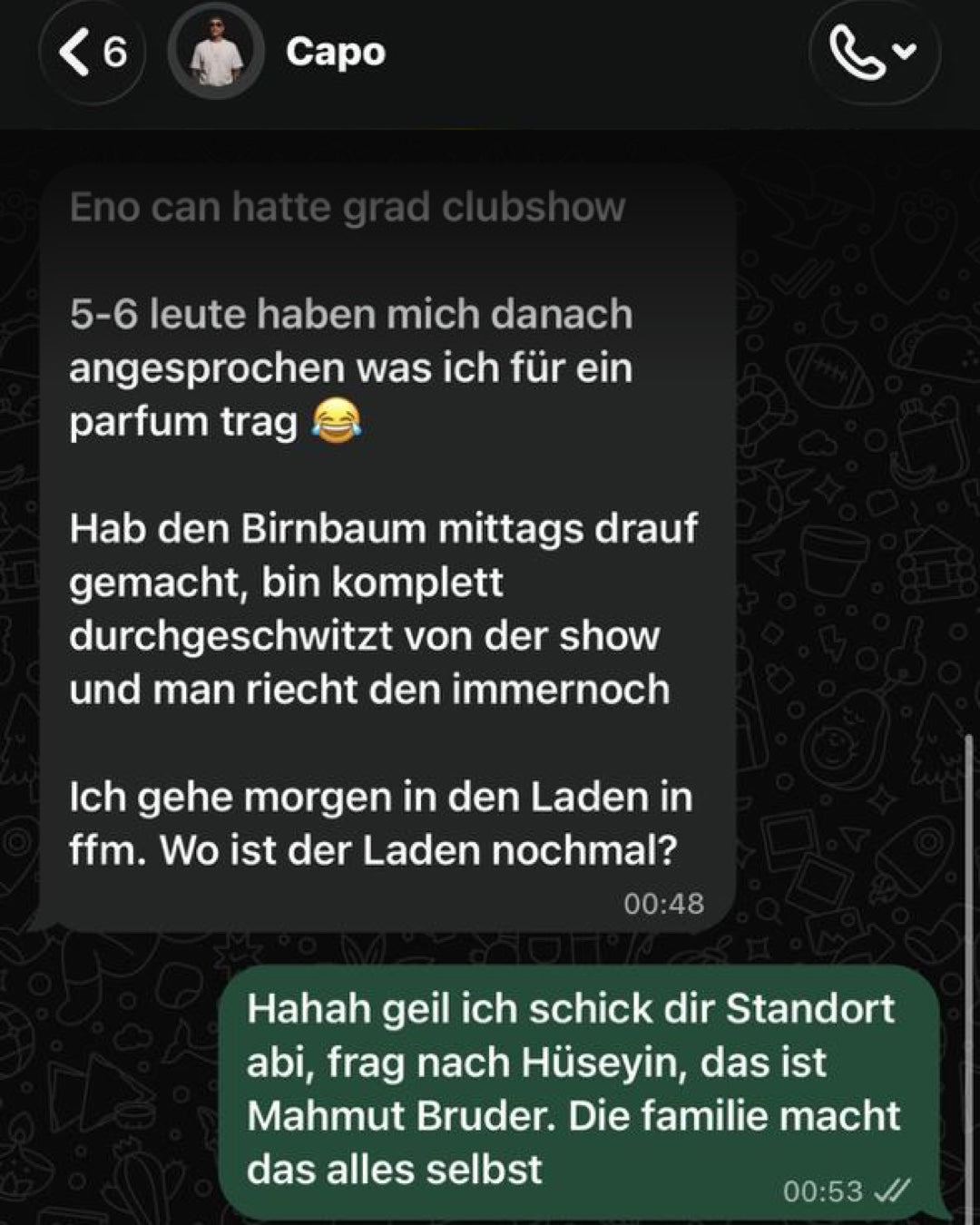5-6 Leute haben mich nach der Clubshow angesprochen, was ich für ein Parfum trag. Hab den Birnbaum mittags drauf gemacht, bin komplett durchgeschwitzt von der Show und man riecht den immernoch.